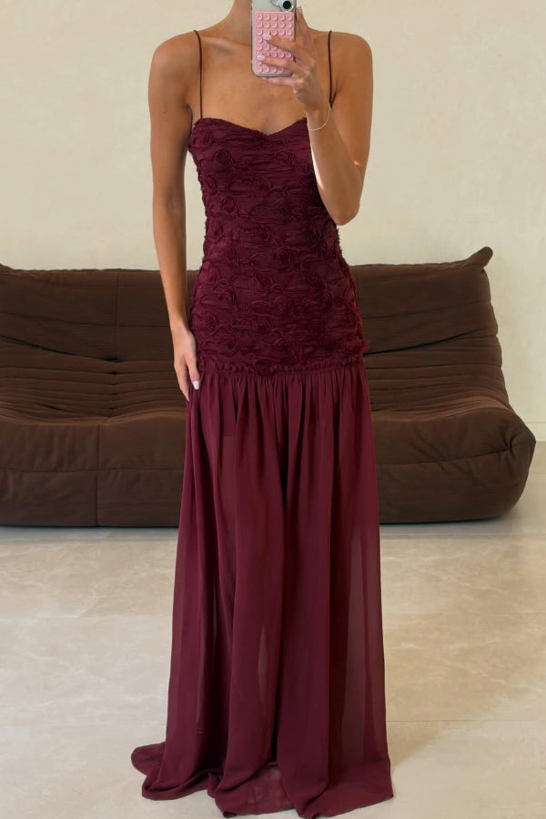 Stylish Three-dimensional Floral Chiffon Patchwork Strapless Elegant Maxi Dress