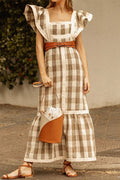 Keira Aesthetic Casual Plaid Patchwork Flounce Square Collar a Line Dresses Boutique Collection