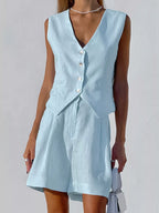 Button Down Vest and Shorts Set