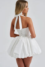 Halter Tie Bow Puffy Tulle Hem Mini Dress