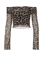One Shoulder Leopard Print Long Sleeve Tee