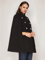 Woolen Poncho Coat Stand Collar Double Breasted Women Cape Outerwear
