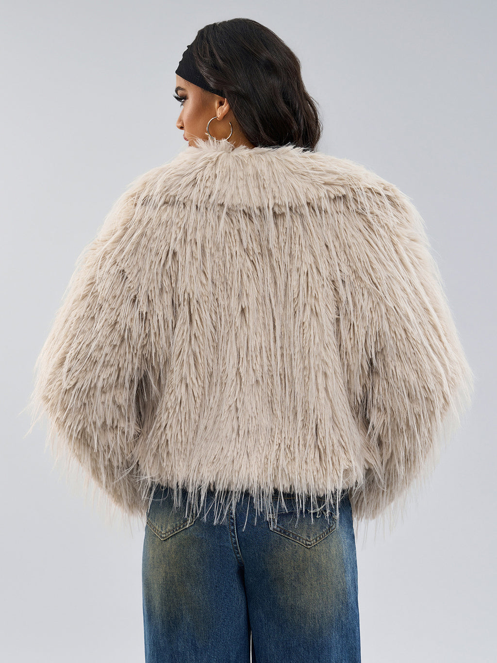 Faux Fur Coats Apricot Long Sleeves Faux Fur Jacket Winter Coat