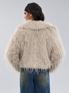 Faux Fur Coats Apricot Long Sleeves Faux Fur Jacket Winter Coat