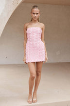Strapless 3D Floral Bodycon Slim Floral Dress