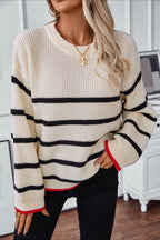 Color Block Stripe Pullover Knit Blouse