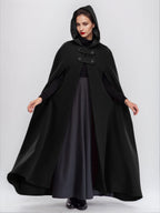 Wool Blend Maxi Cape Coat With Hooded Burgundy Full Length Poncho Oversized Outerwear For Women 2026