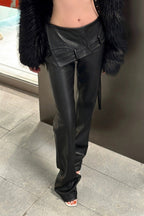 Vintage PU Slim Floor Length Straight Edgy Casual Pants