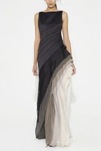 Ombre Gradient Diagonal Tiered Ruffle Column Maxi Gown