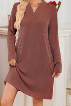 Solid Color Loose Long-sleeved Casual Knitted Mini Dress