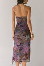 Mesh Tie-dye Slit Strapless Maxi Dress