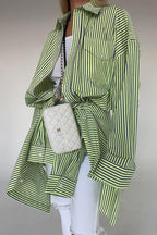 Striped Button Up Long Sleeve Blouse