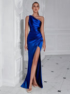 Amalric Minimalist Satin Cocktail Dress with One Shoulder Elevated Occasion Wear