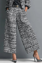 Stylish Long-sleeved Single-breasted Short Jacket and Casual Pocket Wide-leg Pants Sets