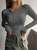 Pullover Button Long-sleeved T-shirt