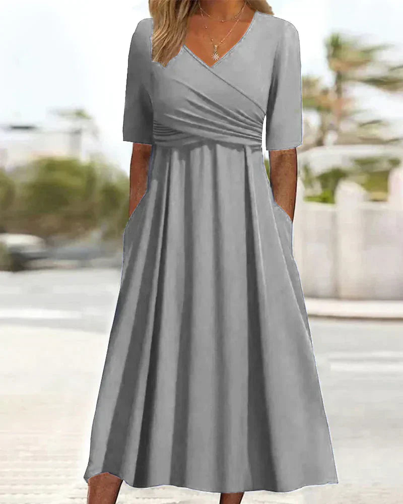 | Women's Short-Sleeved Wrap Dress, Elegant, Versatile