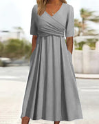 | Women's Short-Sleeved Wrap Dress, Elegant, Versatile
