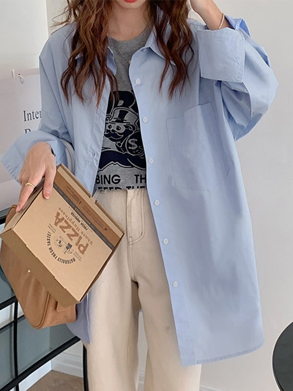 Solid Color Versatile Loose Long Sleeve Blouse