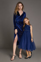 Girls Strapless Ruffled Pearl Embellished Tulle Maxi Mini Dress