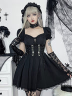 Sweetheart Corset Lace-Up Puff Sleeve Floral Embroidery Scalloped Lace Mini Dress