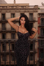 Black Polka Dot Print Strapless Backless Bodycon Maxi Dress