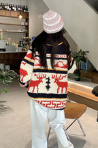 Knitted Relaxed Deer Striped Sweater