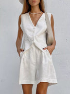 Button Down Vest and Shorts Set