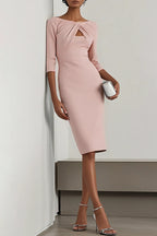 Solid Color Round Neck Hollowed-out Slim-fit Elegant Midi Dress