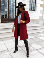 Solid Color Lapel Mid-length Button Wool Coat