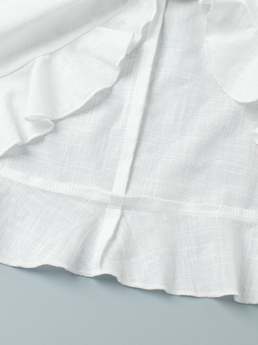 Pure Cotton Lapel Hip-hugging Shirts Mini&Short Dresses