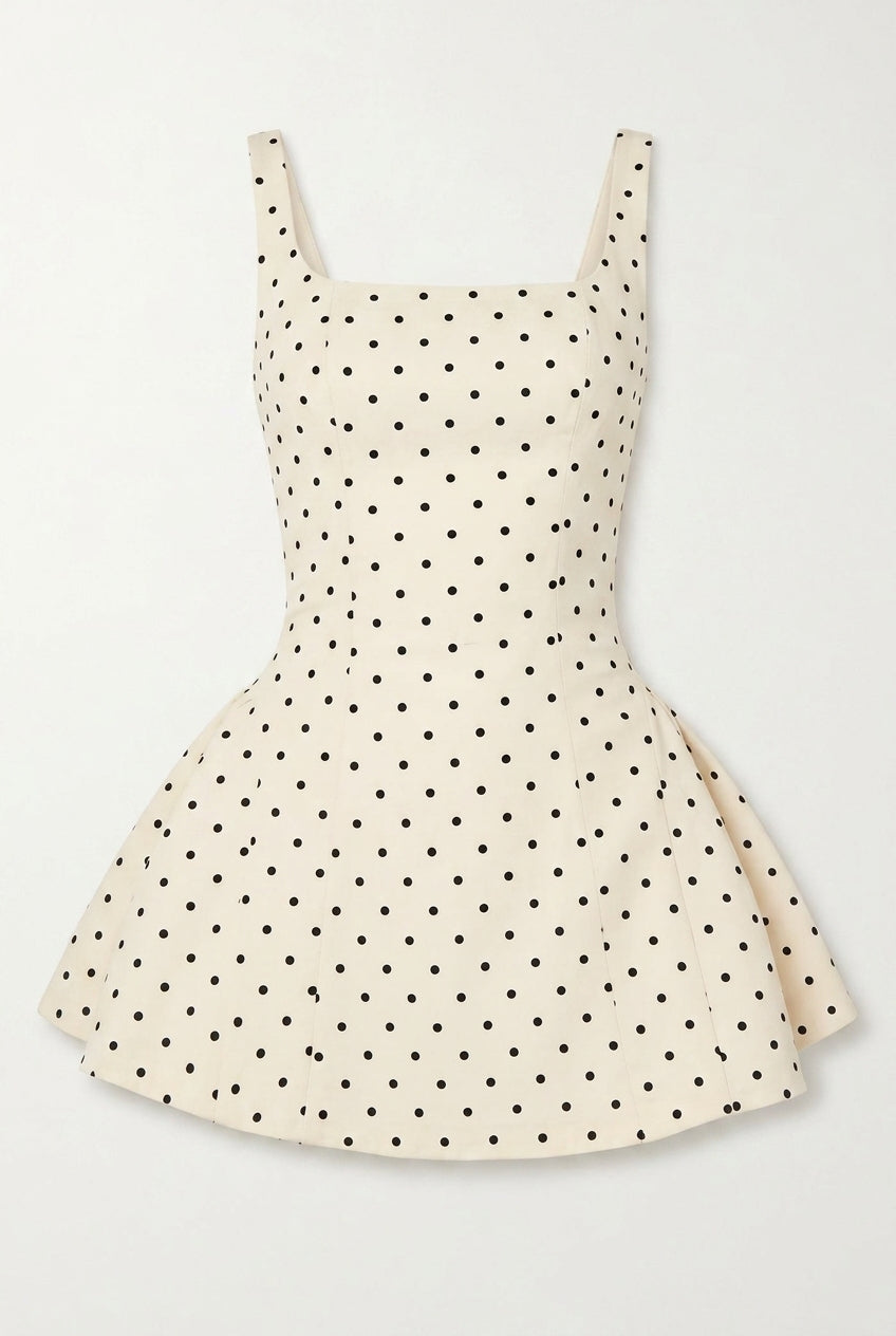 Polka Dot Square Neck Wide Strap Pocket Skater Mini Dress