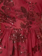 Burgundy Cocktail Mini Dress Open Back Sequins Mesh