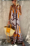 Ethnic Print Spaghetti Strap Loose Kaftan Maxi Summer Dress