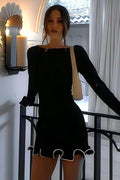 Elegant Round Neck Ruffle Cocktail Dress