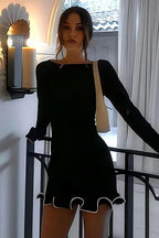 Elegant Round Neck Ruffle Cocktail Dress