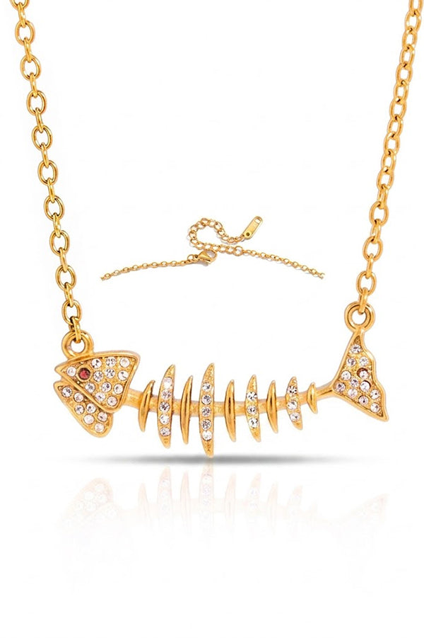 Stylish Rhinestone-accented Fishbone Stud Earrings and Necklace