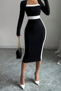 Color Block Panel Bodycon Cocktail Dress