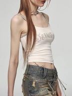 Letter Rhinestone Print Splice Cami Top