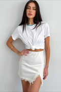 Lace Panel High-Waisted Split Skirt