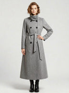 Belted Long Woolen coat with Double-breasted and high collar For Women 2026