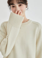 Drop Shoulders Ribbed Crewneck Sweater