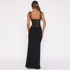 Elegant lace stitching suspender dress