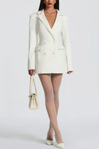 Elvira Double-breasted Long Sleeve Adjustable Back Belt Lapel Blazer Mini Dress