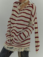 Rabbit Ear Styling Hooded Stripe Cardigan