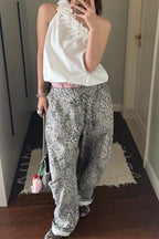 Vintage Distressed Leopard Wide-Leg Jeans