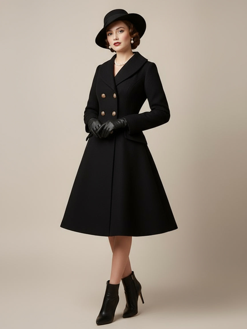 Vintage A-line Double-breasted Woolen Flared Midi Coat For Women 2026