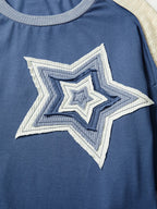 Contrast Knitted Colorblock Star Patchwork Oversize Long Sleeve Top