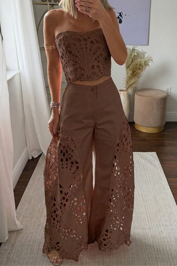 Sienna Embroidered Cut-Out Palazzo Pants Two-Piece Set