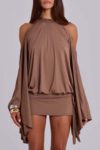 Alula Chain Sequin Embroidered Butterfly Kimono Slit Sleeve Backless Mini Dress