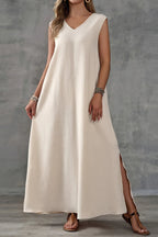 Sleeveless V-Neck Side Slit Elegant Maxi Dress